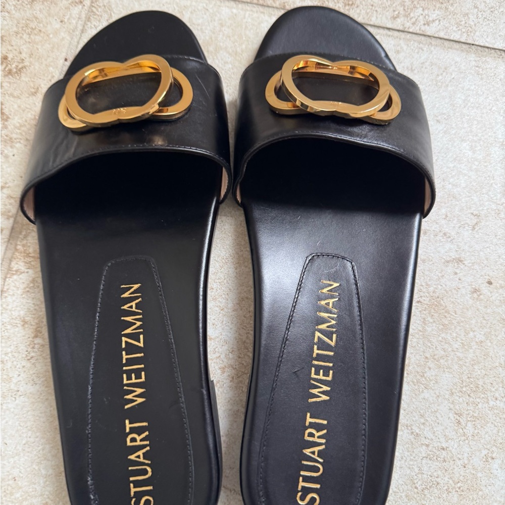 Stuart Weitzman Black and Gold Sandals - Picture 7 of 13